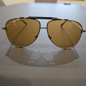 Tom Ford Brady TF1018 Aviator Sunglasses - 08E 60-11 145-2 Shiny Gunmetal/Brown